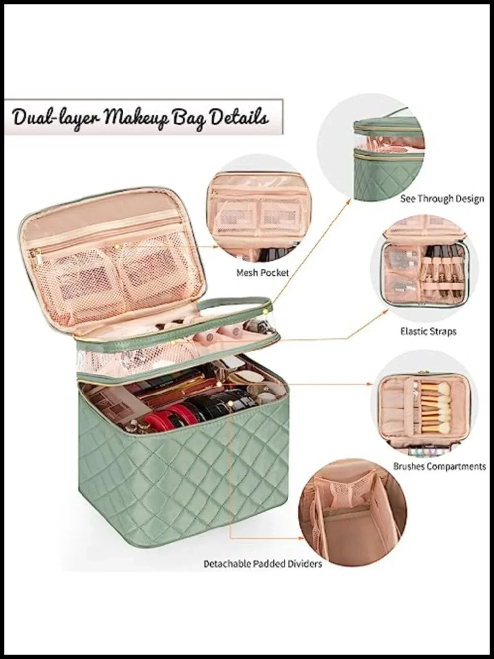 Large Double Layer Makeup Bag with Multiple Compartments - Water Resistant